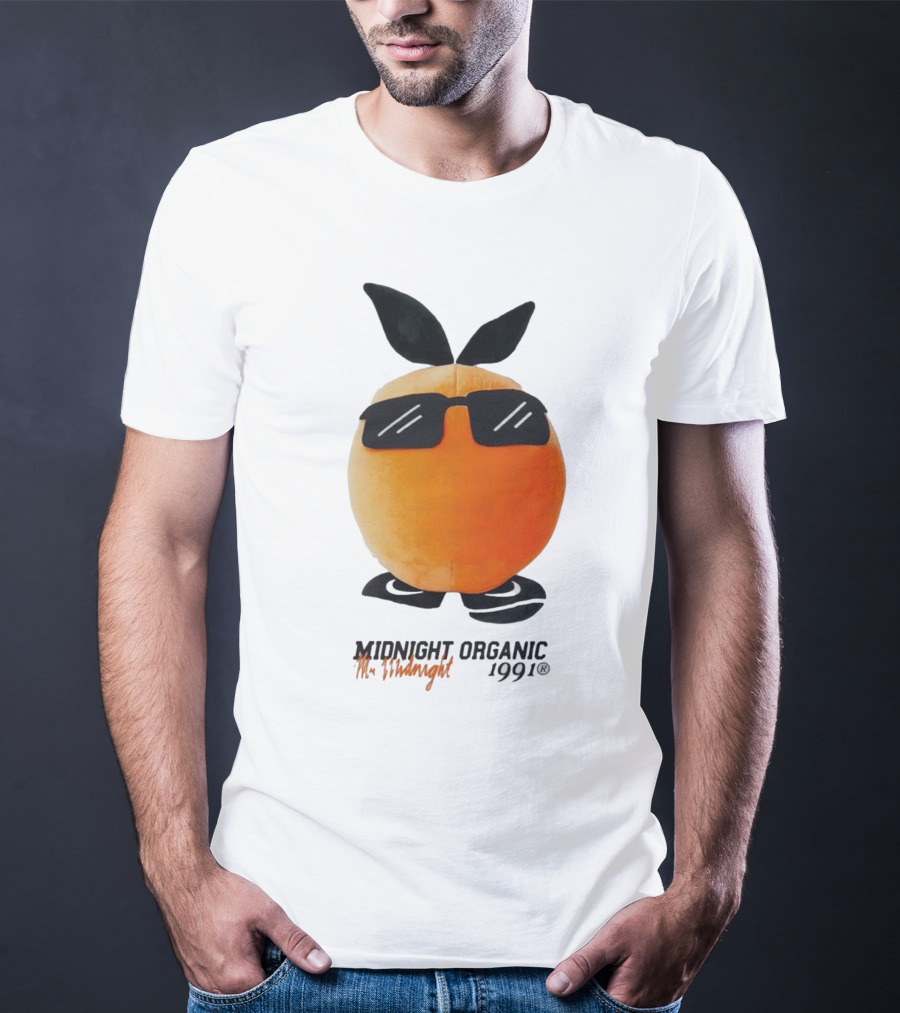 Midnight Organic Mr. Midnight 1991 Orange Character With Sunglasses T-Shirt