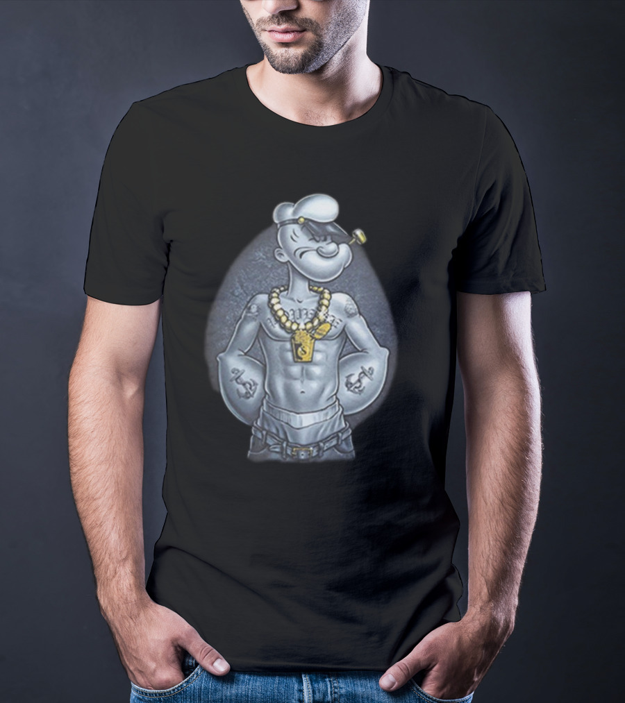 Popeye The Sailor Man Gangster Thug Jewelry Tattoos Pipe T-Shirt