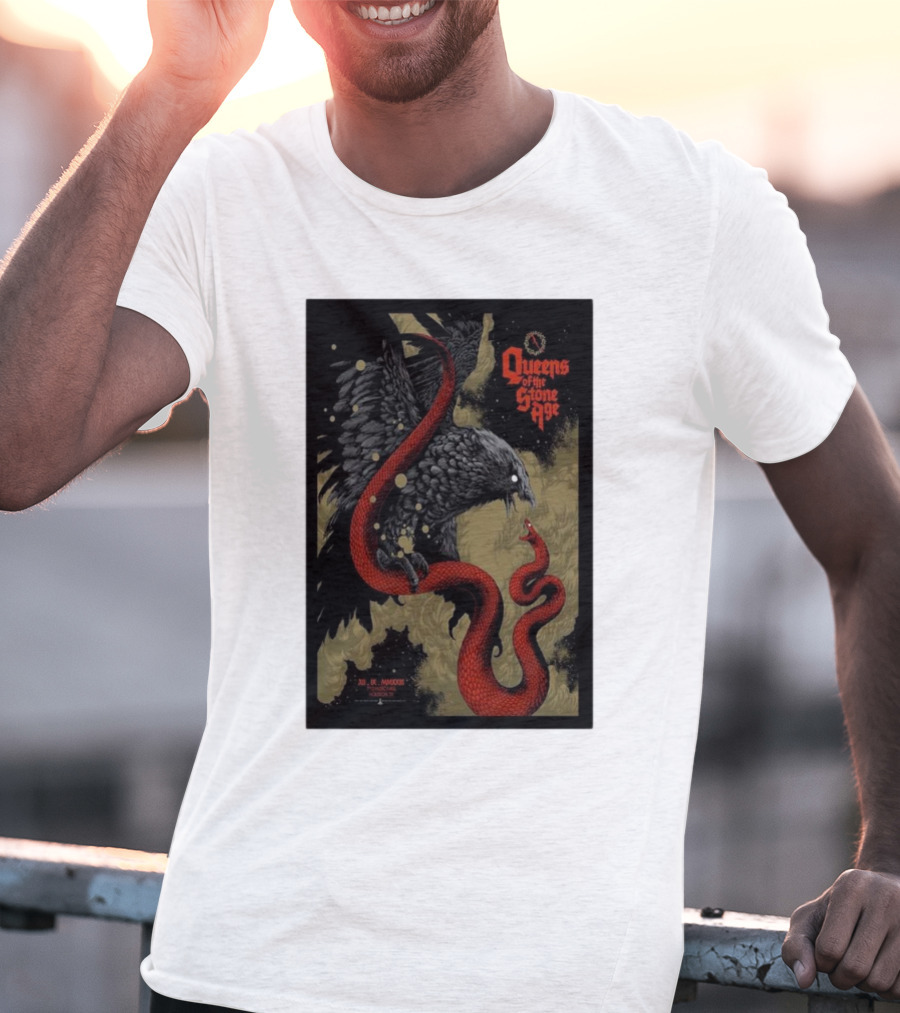 Queens Of The Stone Age R Mederos Art With Red Snake And Black Bird December 9 T-Shirt
