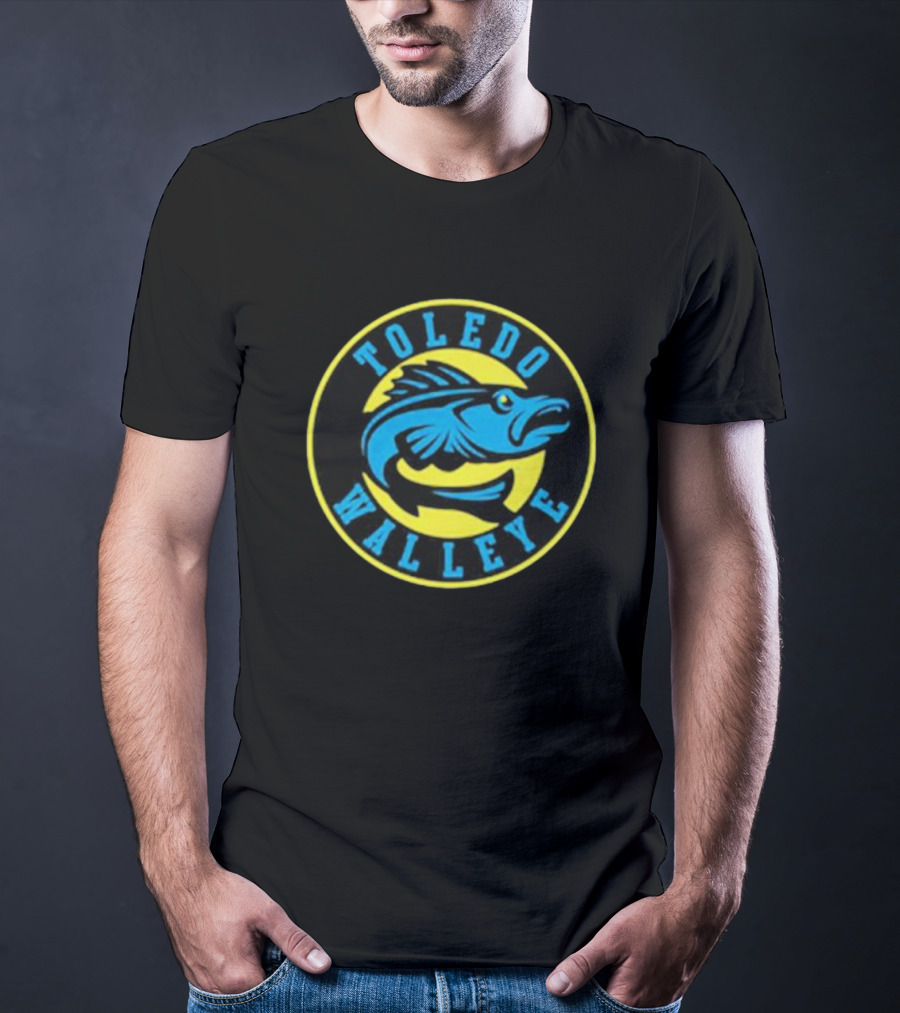 Toledo Walleye Logo Blue Fish Black Yellow Circular Badge T-Shirt