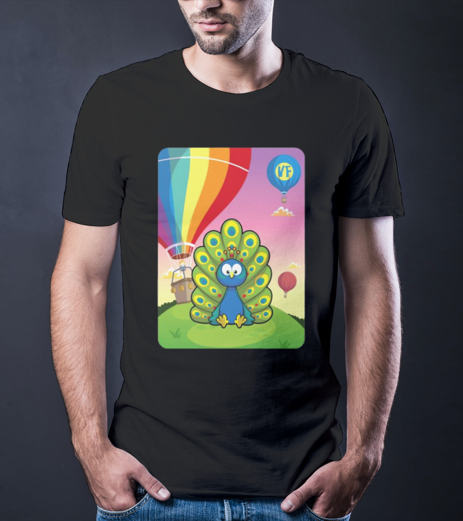 Vee Friends Practical Peacock Colorful Hot Air Balloon Vee Friends T-Shirt