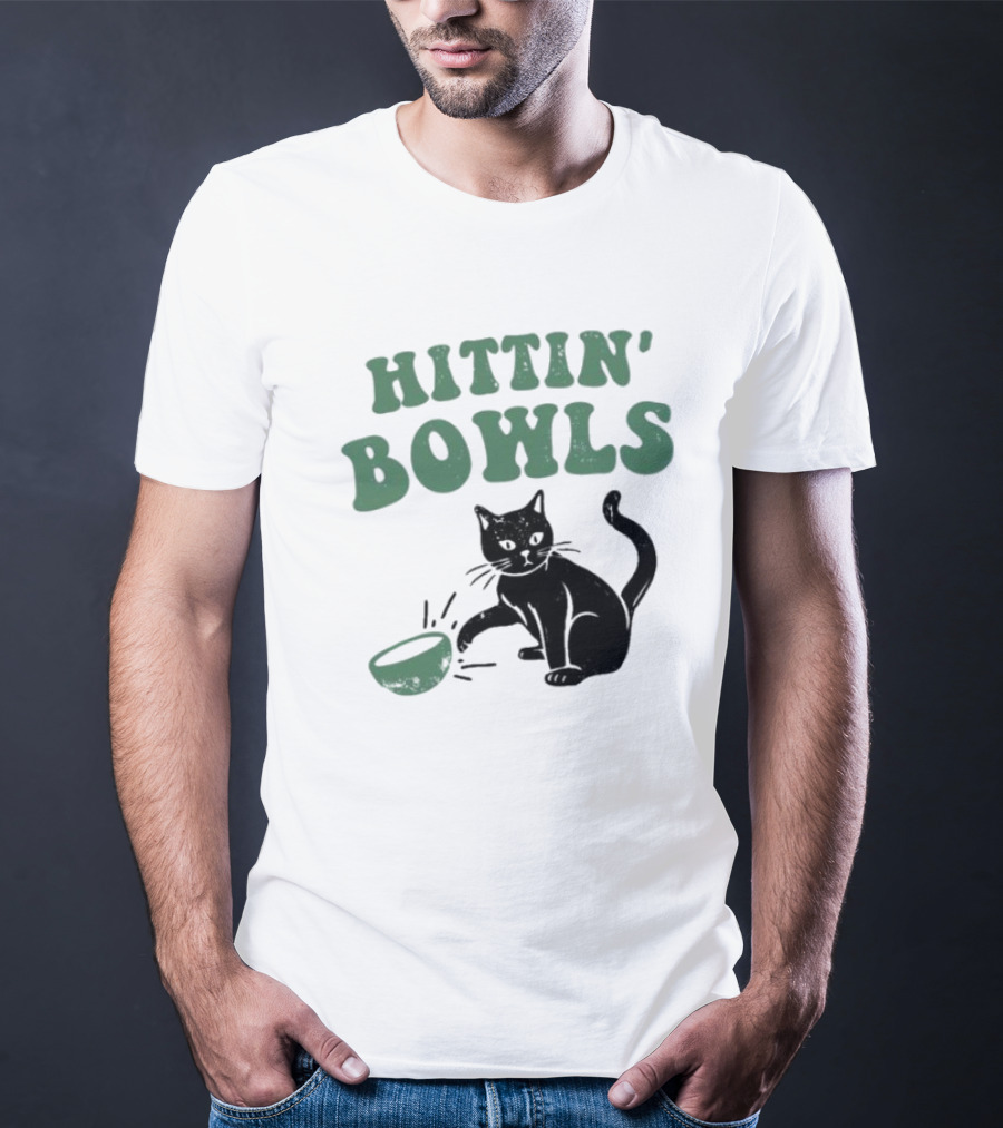Hittin' Bowls Cat Playfully Knocking Over Item T-Shirt