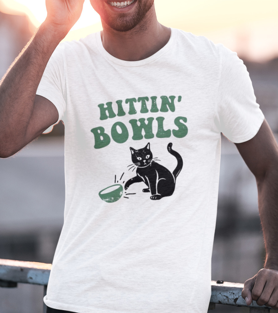 Hittin' Bowls Cat Playfully Knocking Over Item T-Shirt