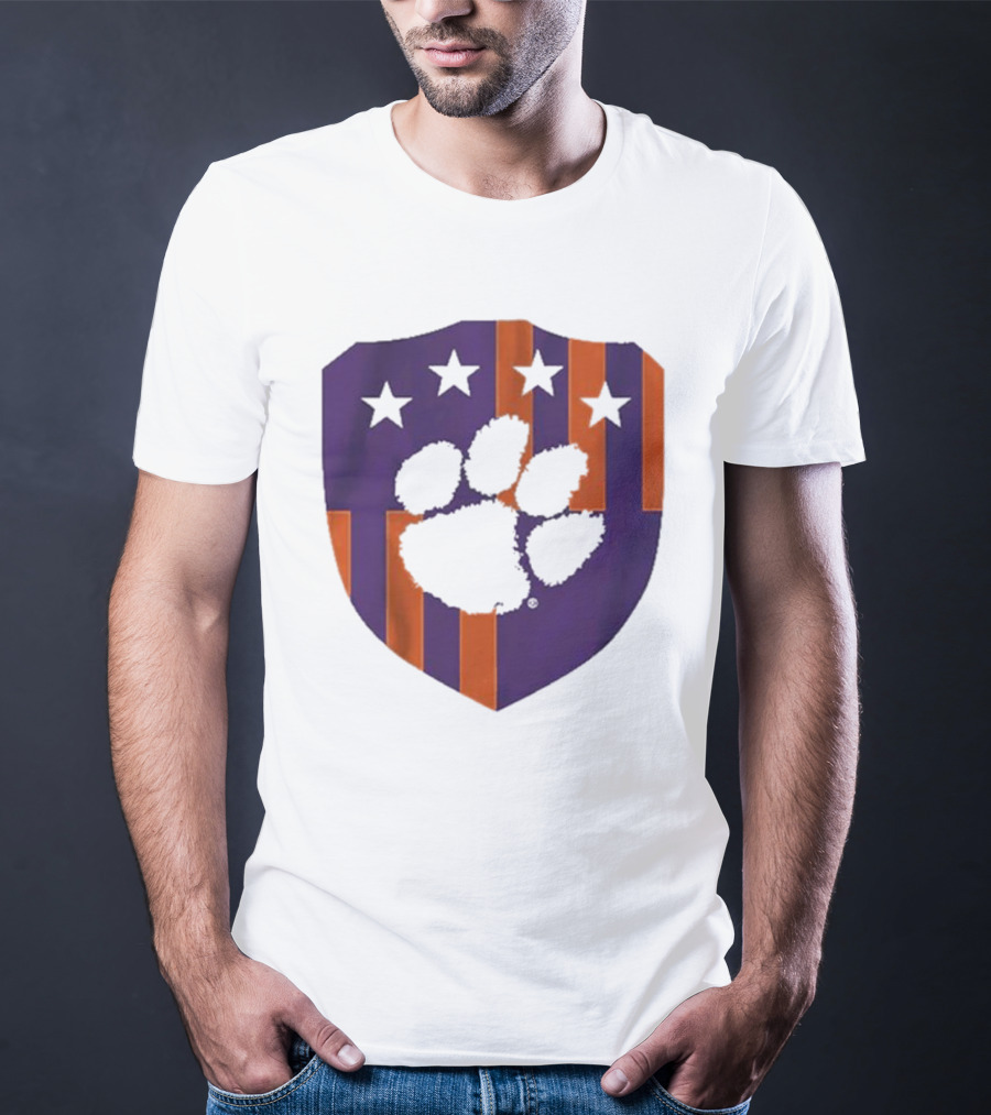 Clemson United Paw Print Shield With Four Stars Orange And Purple T-Shirt