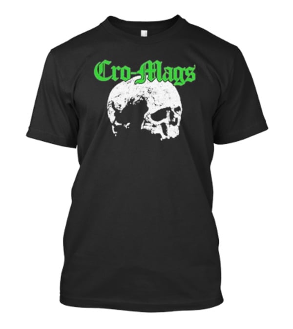 Cro Mags Green Text White Skull T-Shirt