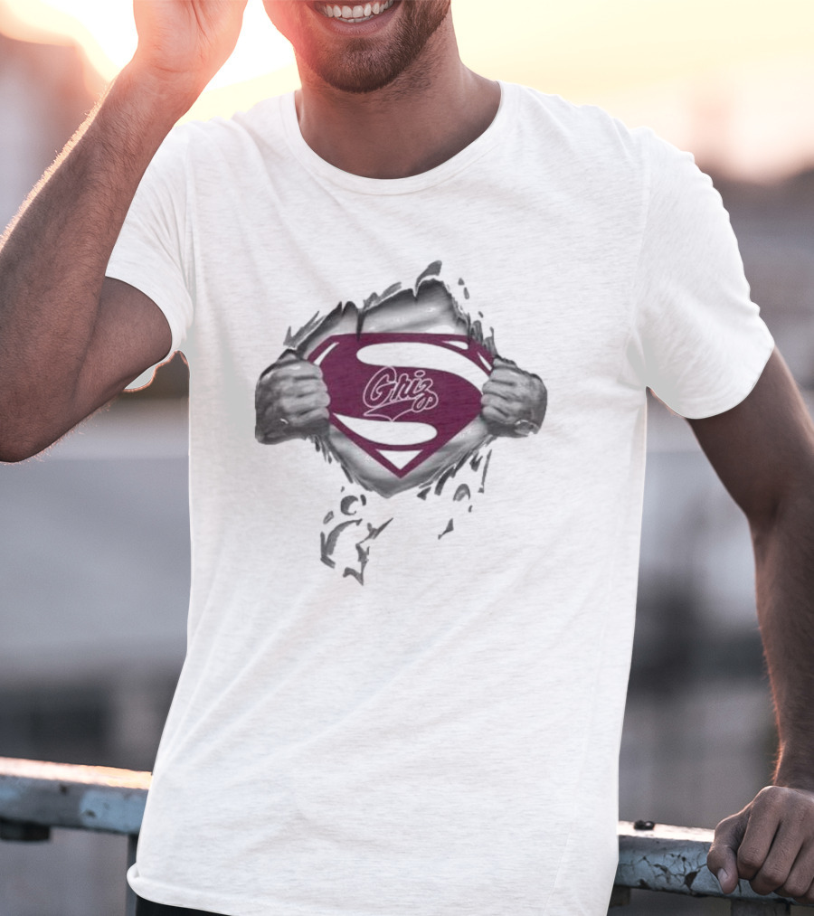 Montana Grizzlies Griz Superman Symbol Inside Ripped Chest T-Shirt