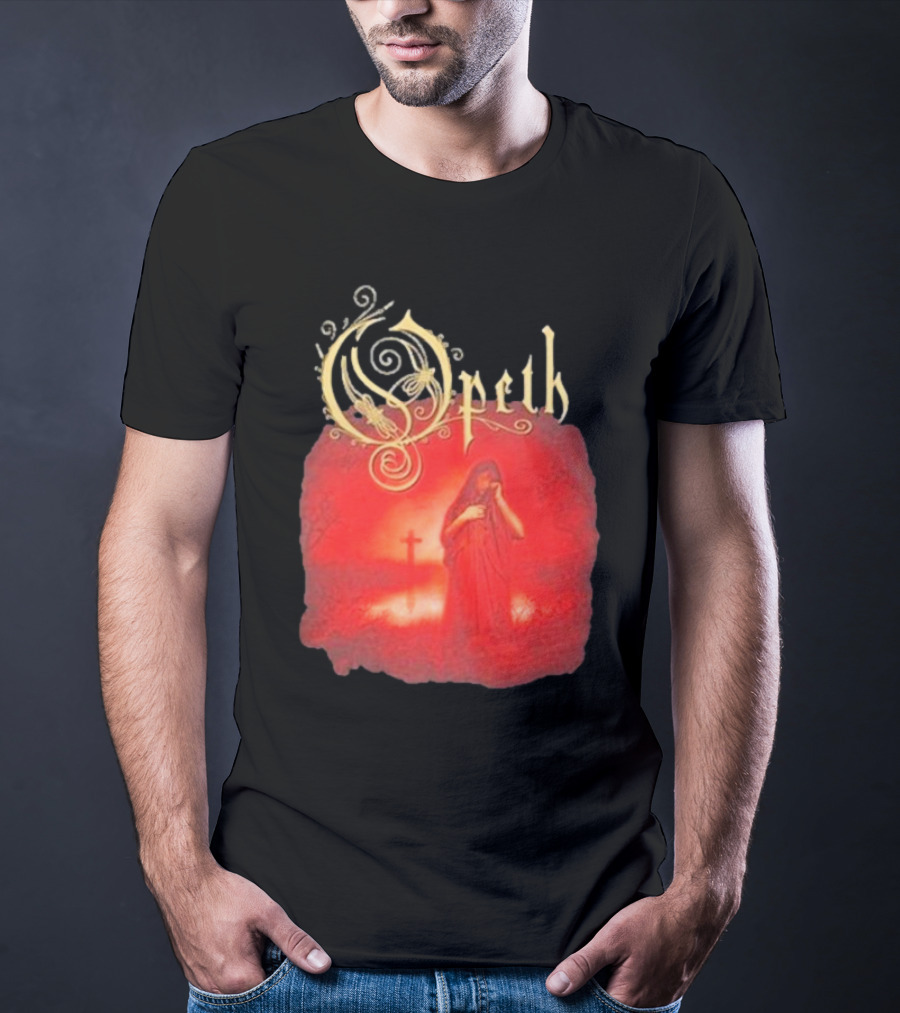 Opeth Still Life Gothic Red Cloaked Figure And Cross T-Shirt