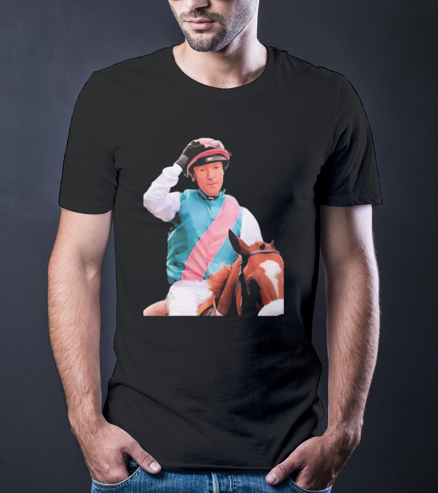 Frankie Dettori Cartoon Jockey Horse Racing Themed Image T-Shirt