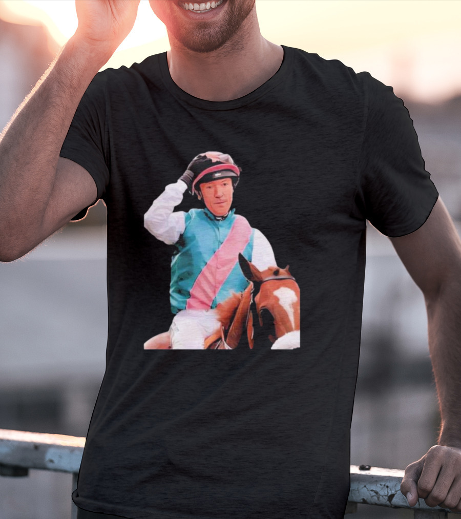 Frankie Dettori Cartoon Jockey Horse Racing Themed Image T-Shirt