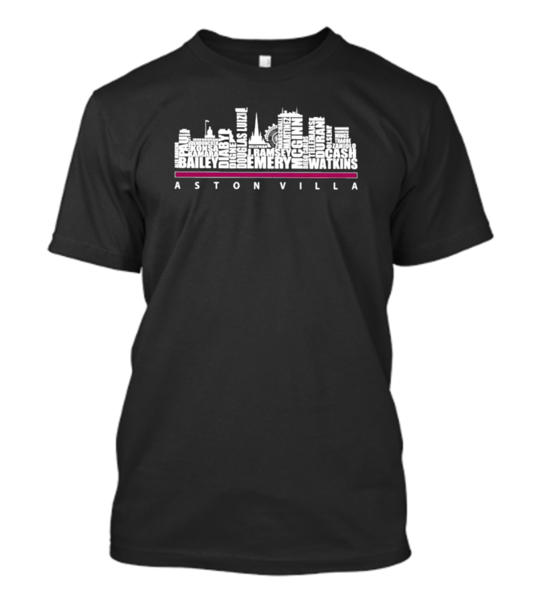 Aston Villa 23 24 Skyline Names Bailey Diaby Kamara Ramsey Emery Watkins T-Shirt
