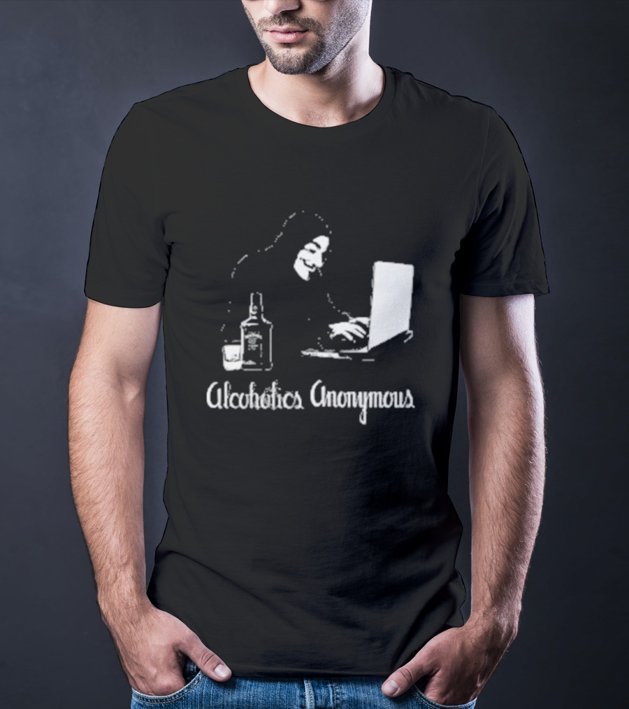 Alcoholics Anonymous Guy Fawkes Mask Hacker With Laptop T-Shirt