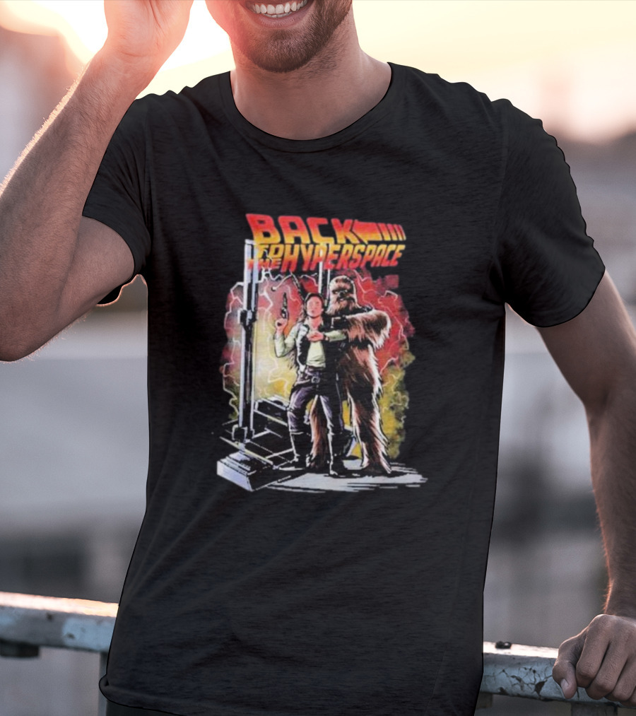 BACK TO THE HYPERSPACE Han Solo Chewbacca Crossover Retro Sci-Fi Adventure T-Shirt
