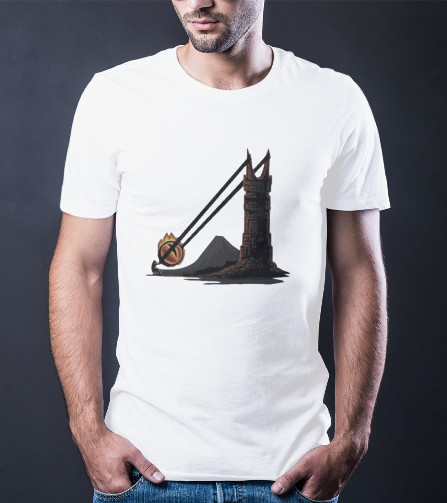 Dark Slingshot Eye Tower With Mountain In Background T-Shirt