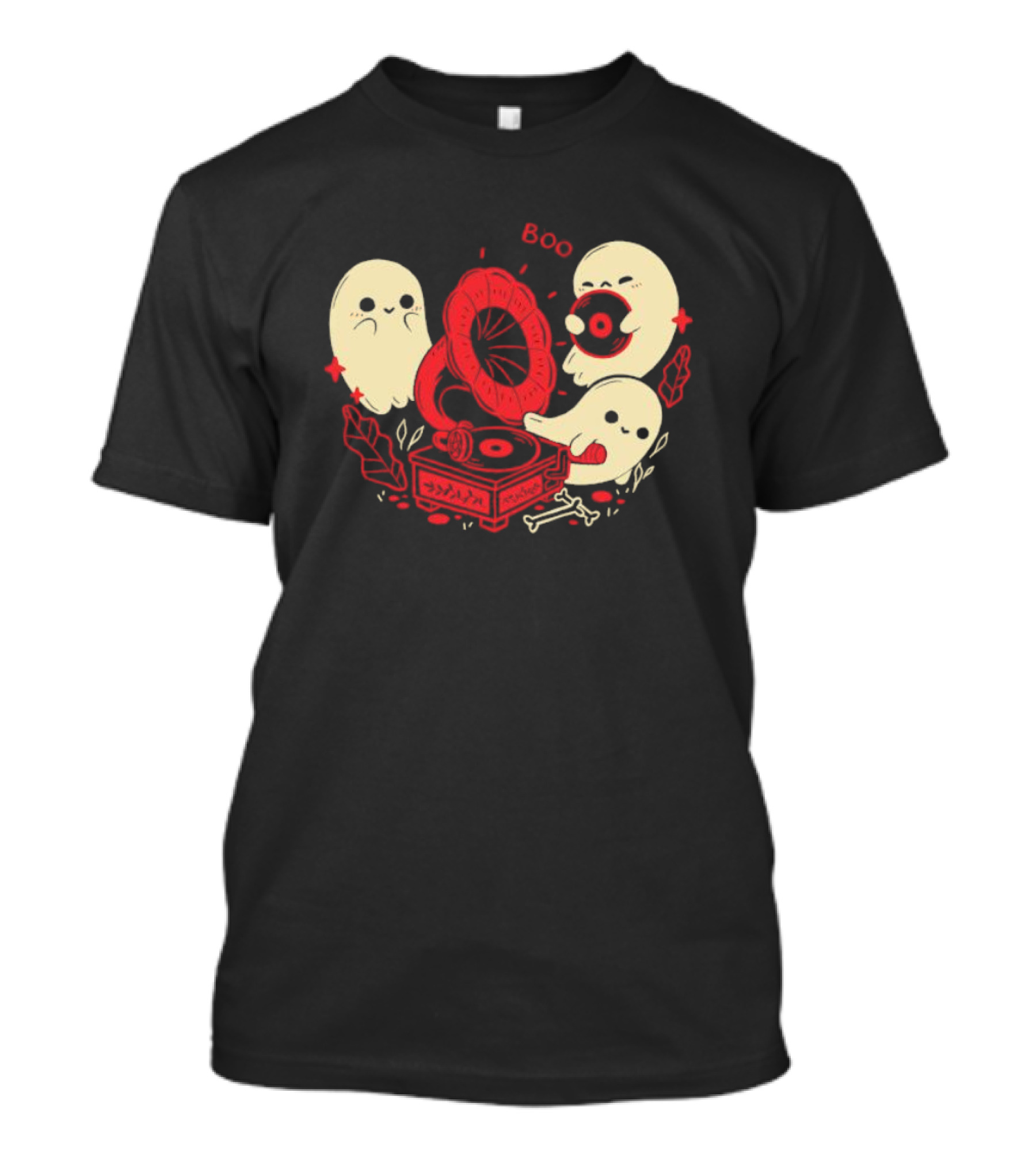 Boo Cute Gramophone Record Spooky Ghosts T-Shirt