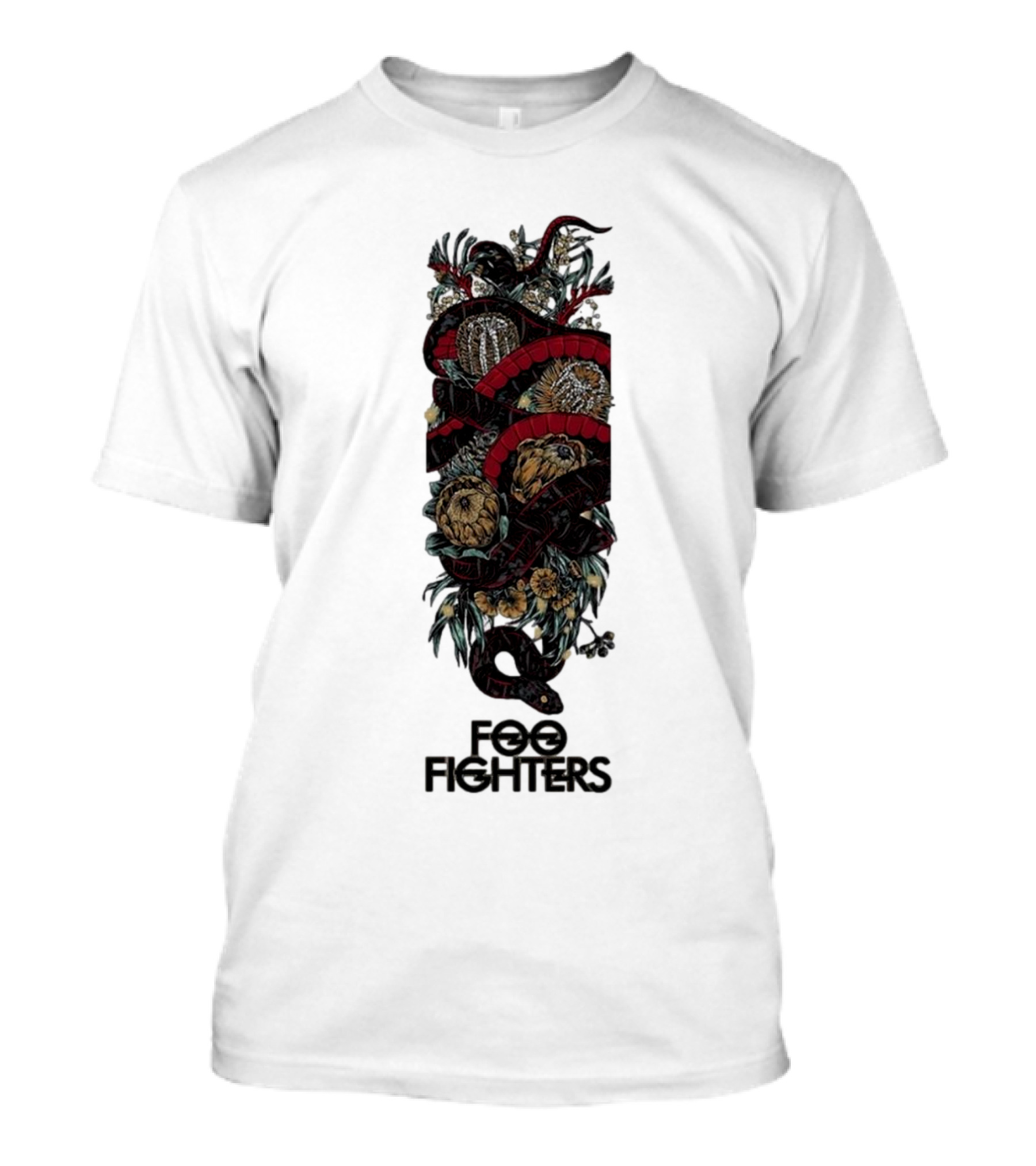 Foo Fighters Floral And Snake Imagery Dark T-Shirt