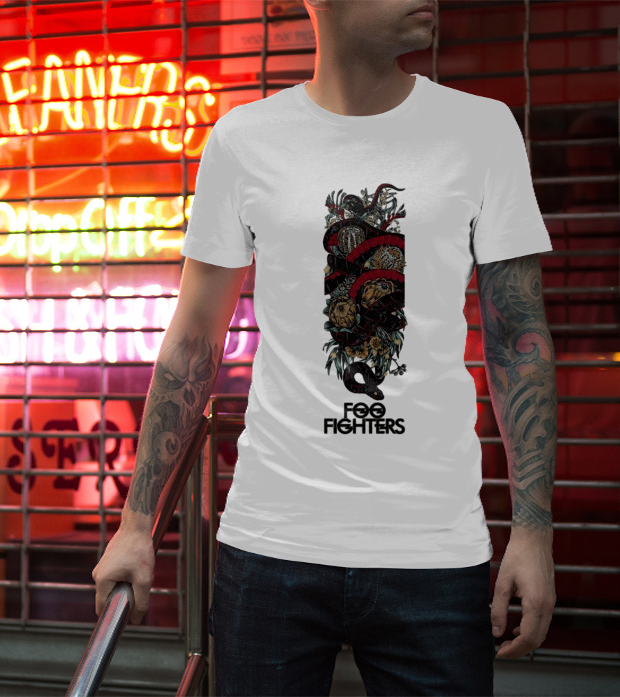 Foo Fighters Floral And Snake Imagery Dark T-Shirt