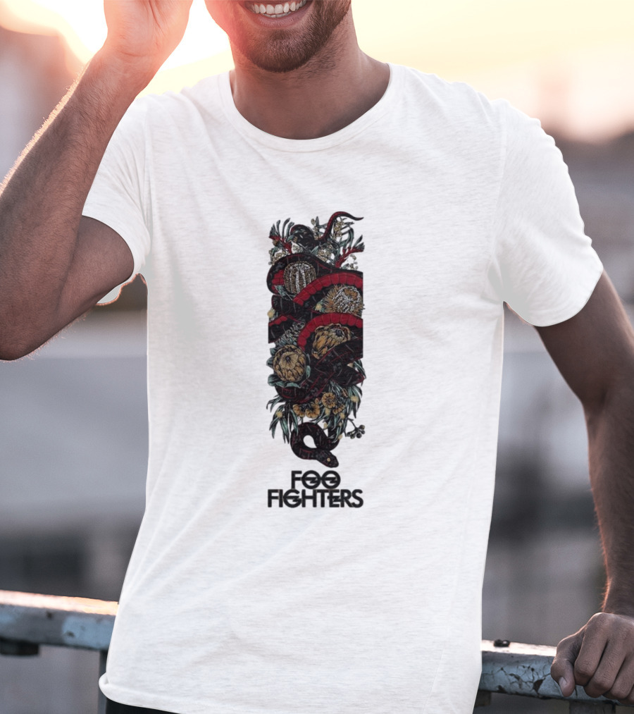 Foo Fighters Floral And Snake Imagery Dark T-Shirt