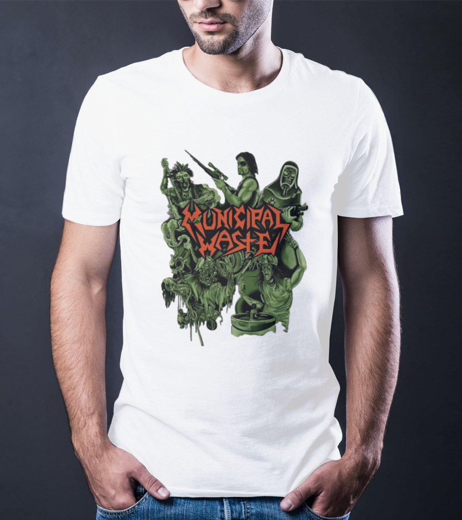 Municipal Waste Zombie Collage With Gas Masks And Weapons T-Shirt
