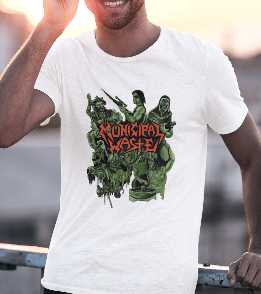 Municipal Waste Zombie Collage With Gas Masks And Weapons T-Shirt