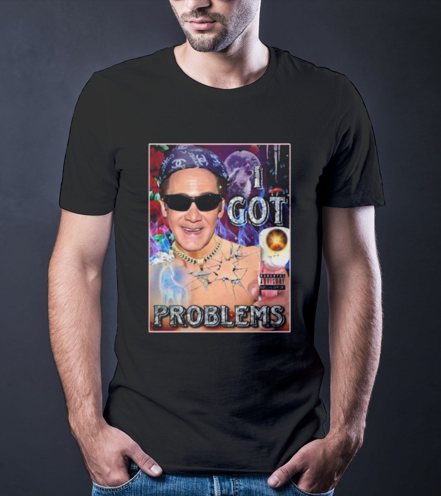 The Jersey Outlaw I Got Problems Colorful Portrait With Sunglasses And Explosive Background T-Shirt