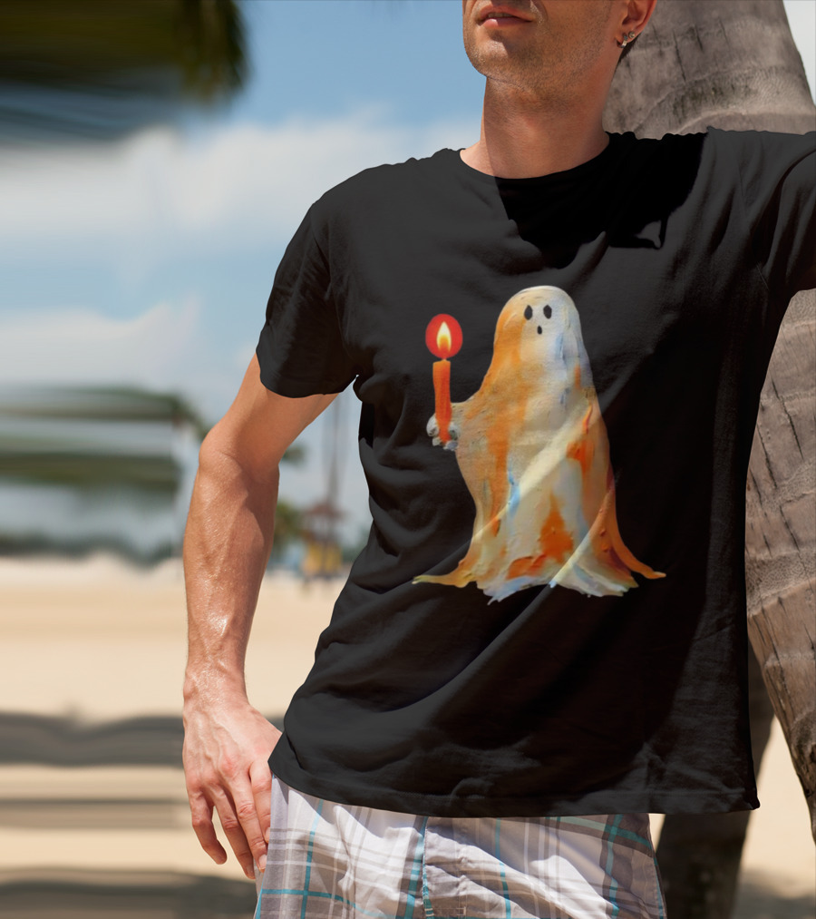 Quality Halloween Candle Holding Ghost T-Shirt