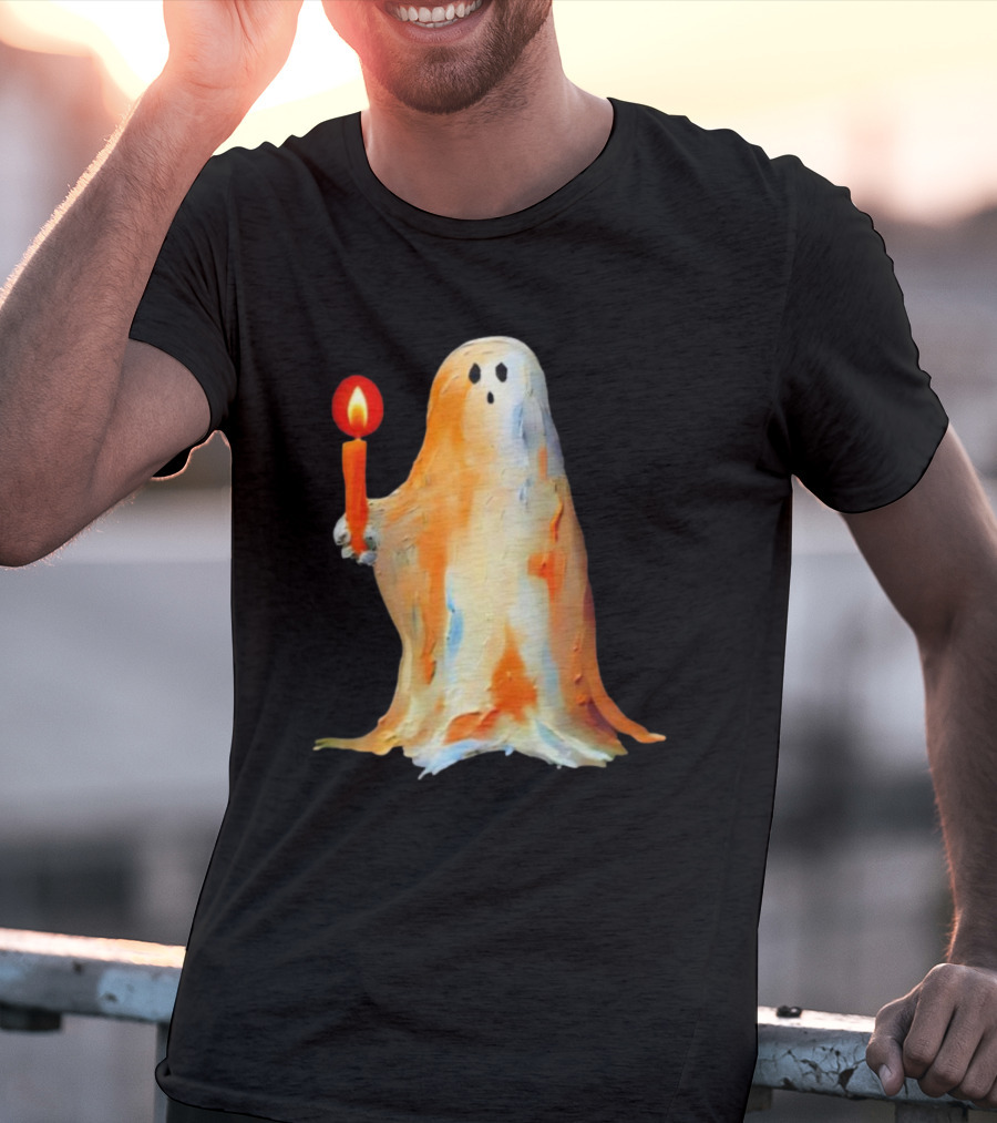 Quality Halloween Candle Holding Ghost T-Shirt