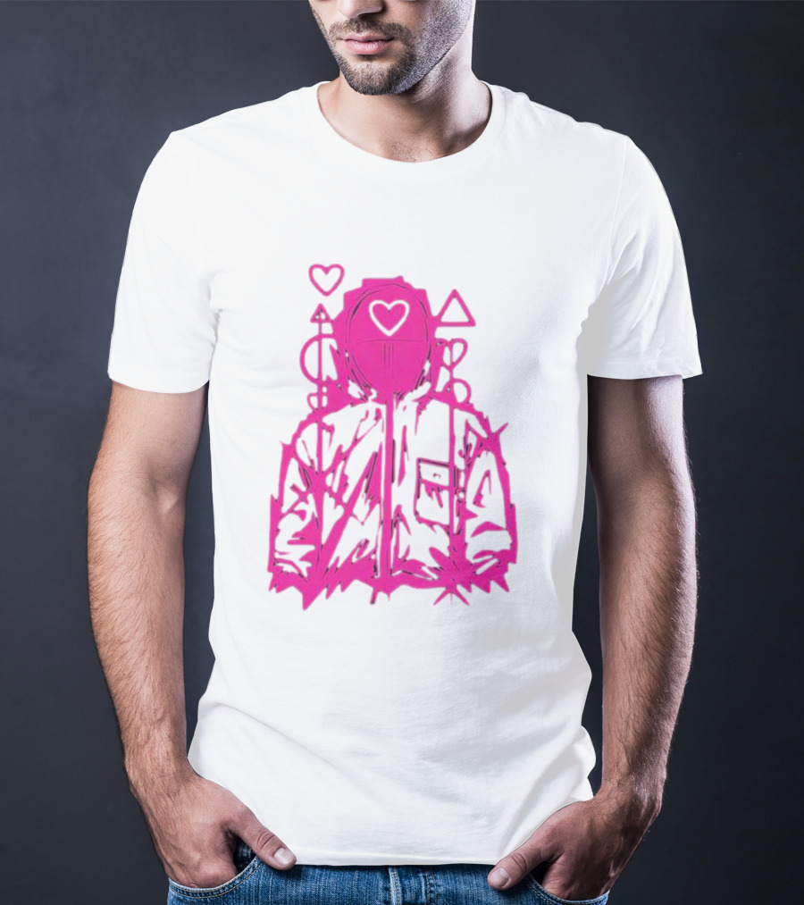 Squid Game Pink Hooded Circle Heart Triangle Symbols T-Shirt