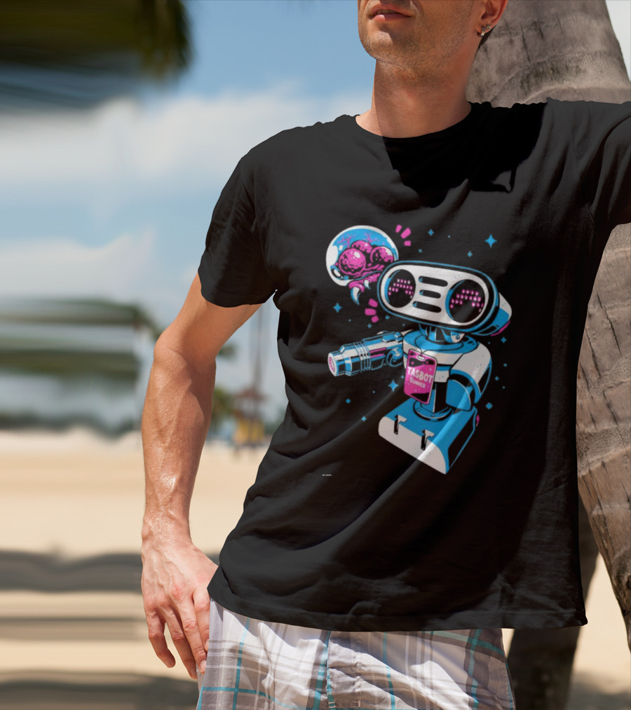 Tasbeam Tasbot Runner Robot With Alien Planet And Retro Sci-Fi Elements T-Shirt