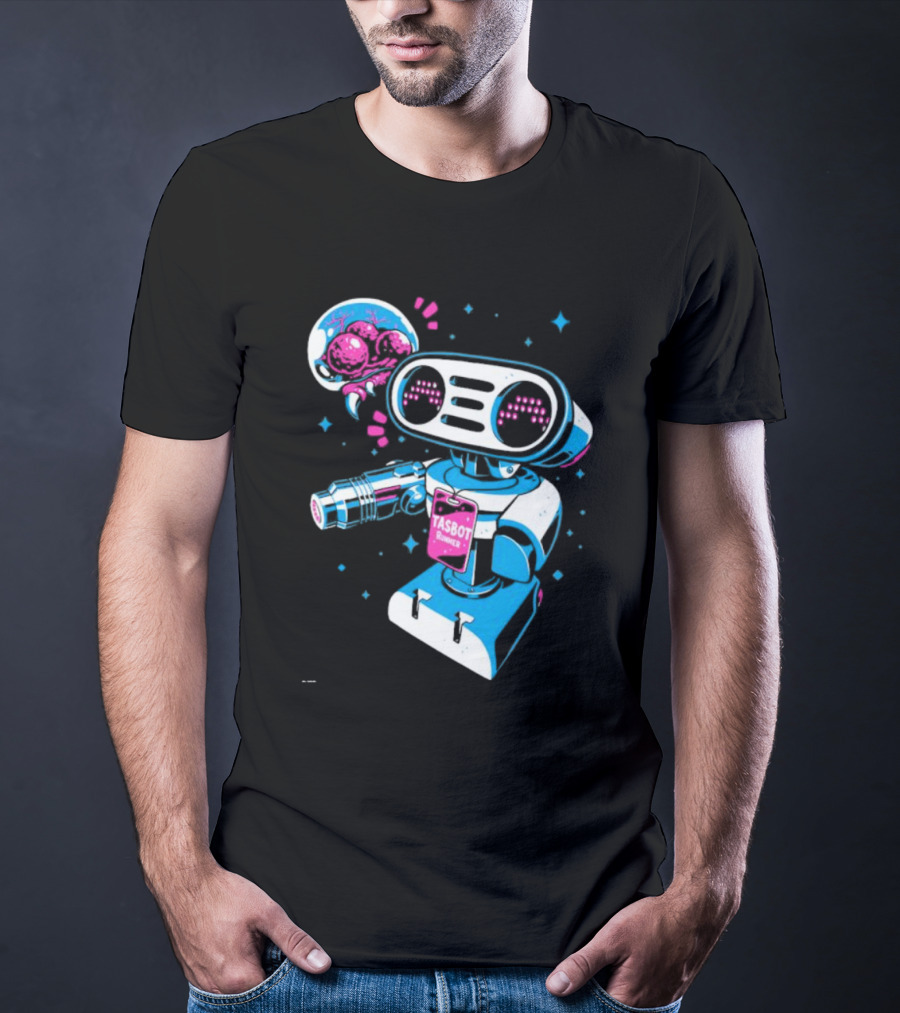 Tasbeam Tasbot Runner Robot With Alien Planet And Retro Sci-Fi Elements T-Shirt