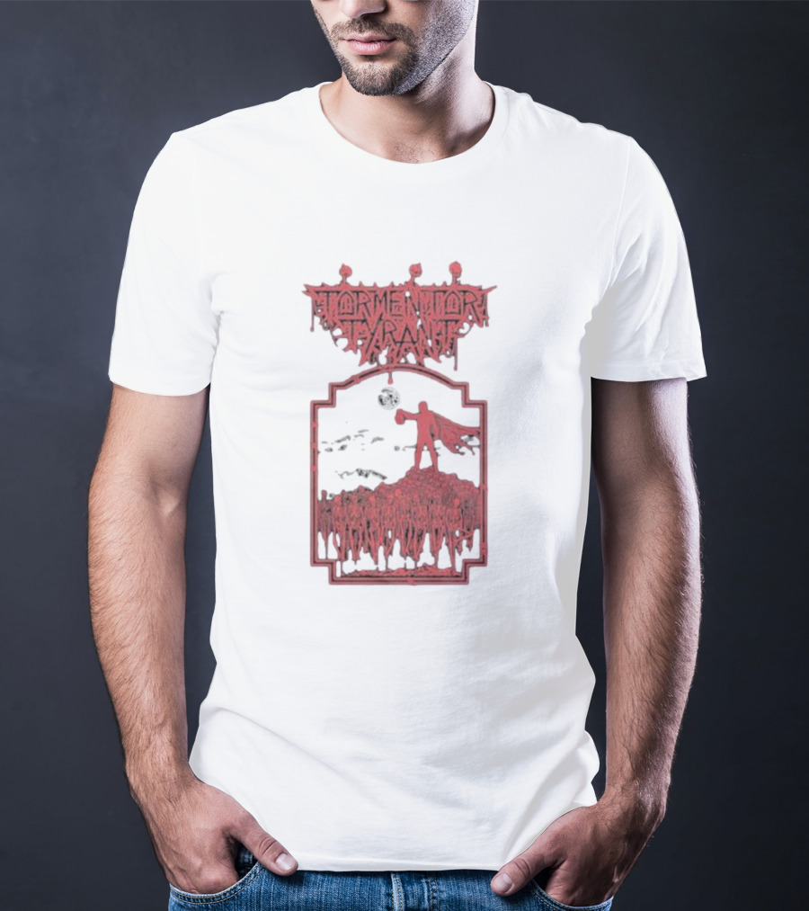 Tormentor Tyrant Red Figure Standing Amidst Crowd Under Moon T-Shirt