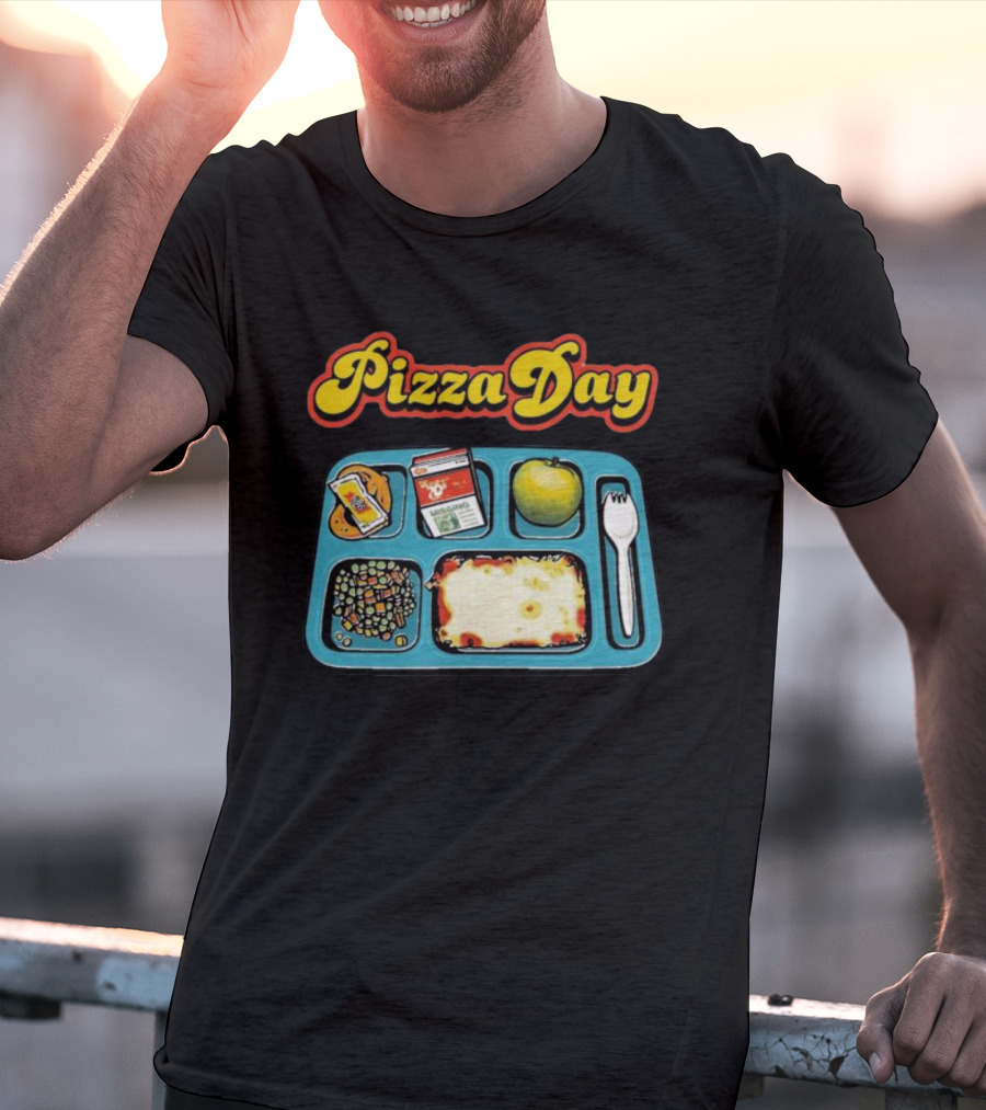 S7s Pizza Day Cafeteria Lunch Tray With Pizza, Milk, Apple, Cookies, Fork, And Vegetables T-Shirt