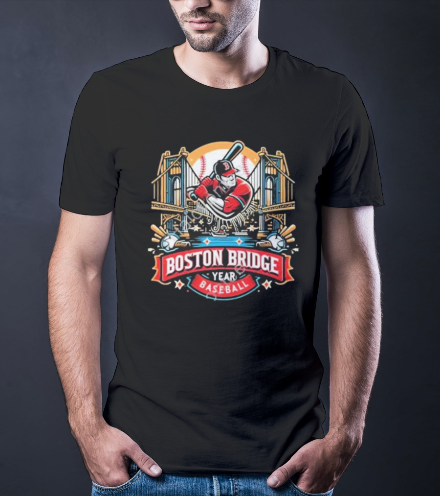 Shawn Palmerdesigns Boston Bridge Baseball Player Crossing Iconic Structure T-Shirt