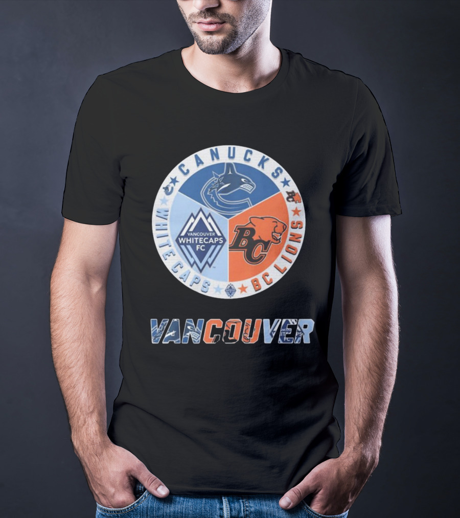 Vancouver Canucks Whitecaps BC Lions Logos Emblem T-Shirt