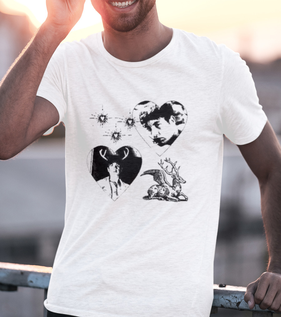 Mustardyardpress Store Oliver Hearts Deer And Faces T-Shirt