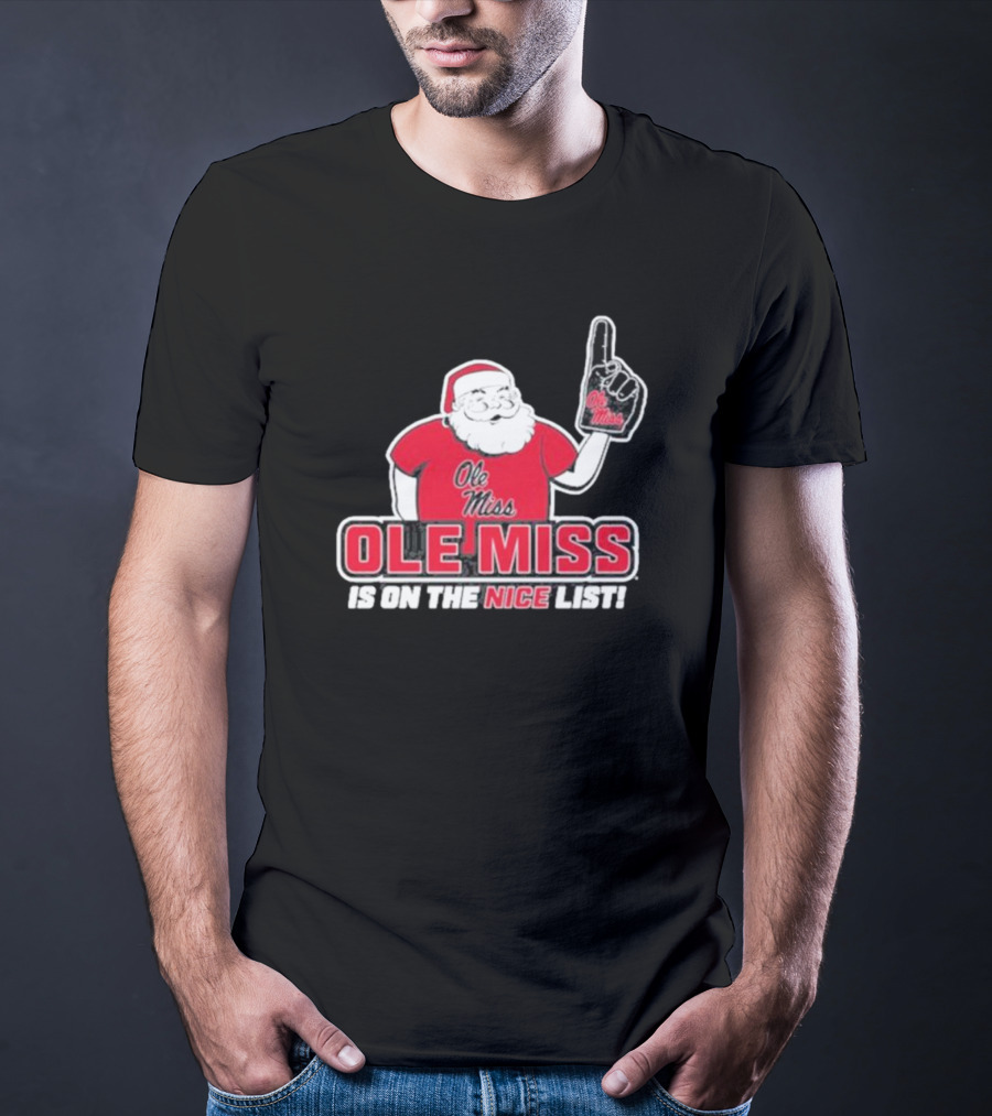 Ole Miss Santa On The Nice List Festive Sports Fan T-Shirt
