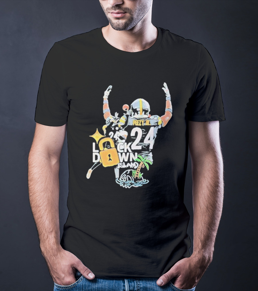 Peezy Jr 24 Lock Down Island Football Celebration With Palm Tree And Lock T-Shirt