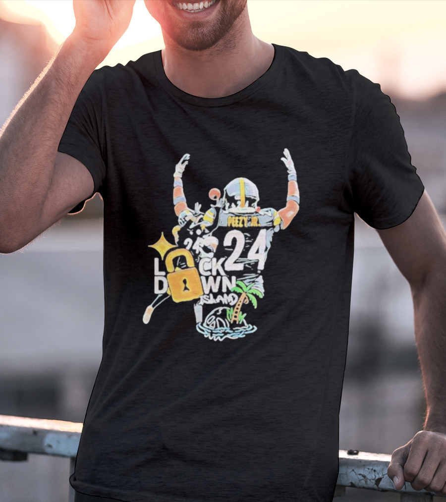 Peezy Jr 24 Lock Down Island Football Celebration With Palm Tree And Lock T-Shirt
