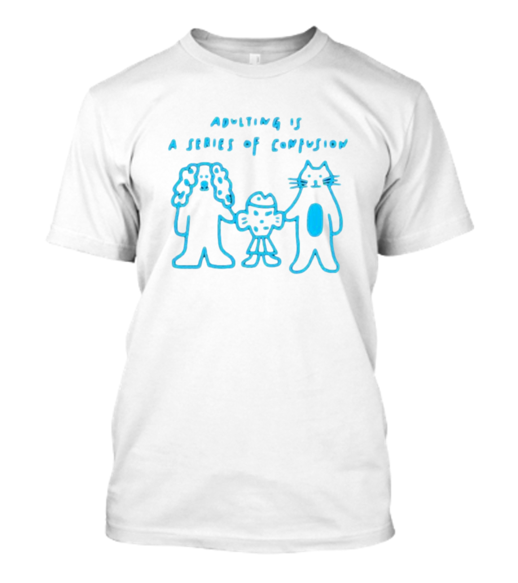 Adulting Is A Series Of Confusion With Bear, Fish, And Cat Characters T-Shirt