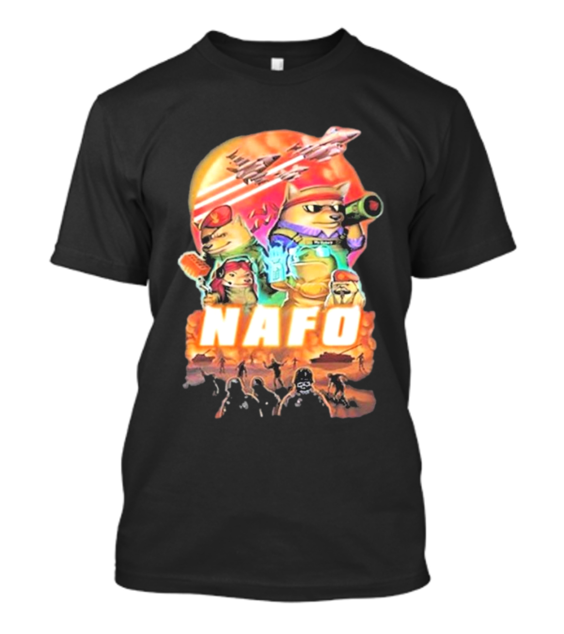 Bösartiger Nafo Warriors X Grandpa Yurko Fighter Jets And Soldiers Battle Scene T-Shirt