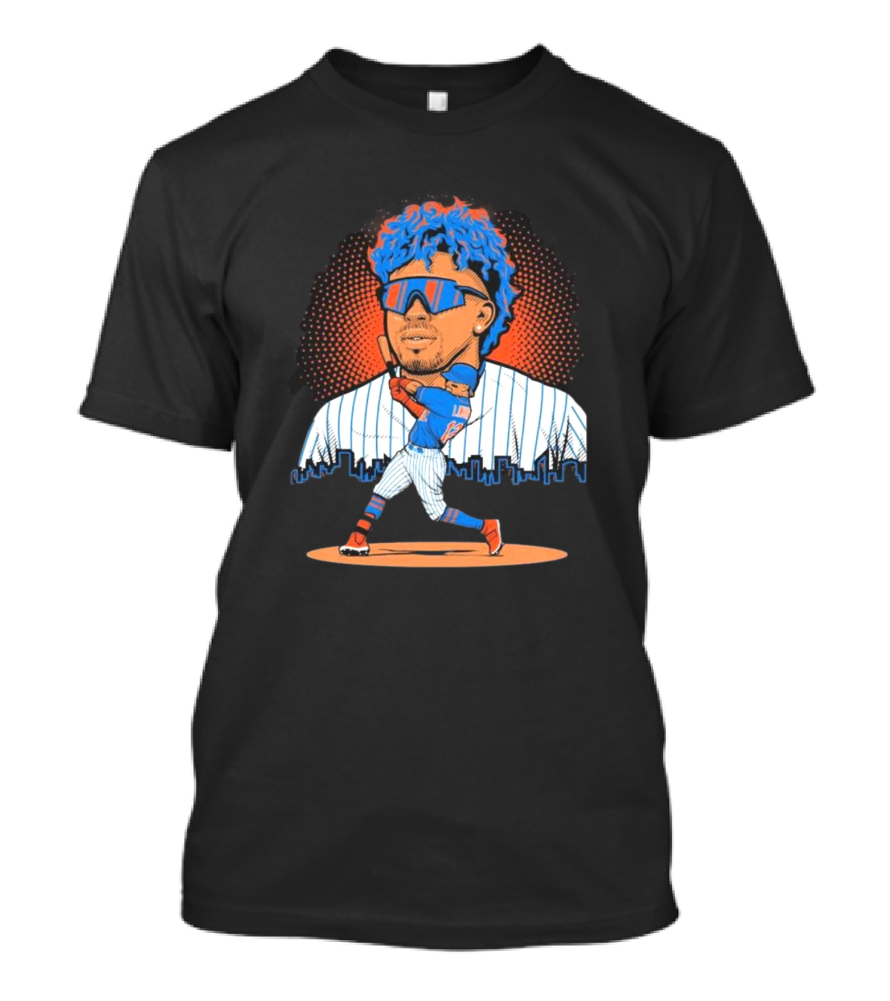 Francisco Lindor Baseball Player Skyline Batting Pose T-Shirt