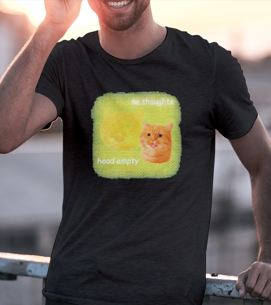 No Thoughts Head Empty Cat Meme Green Background T-Shirt