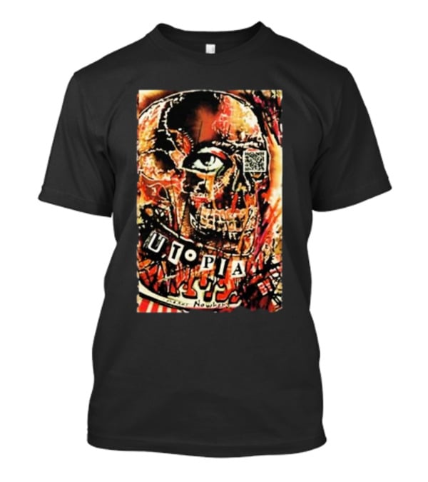 Utopia Means Nowhere Glitched Skull Collage With Eye And QR Code T-Shirt