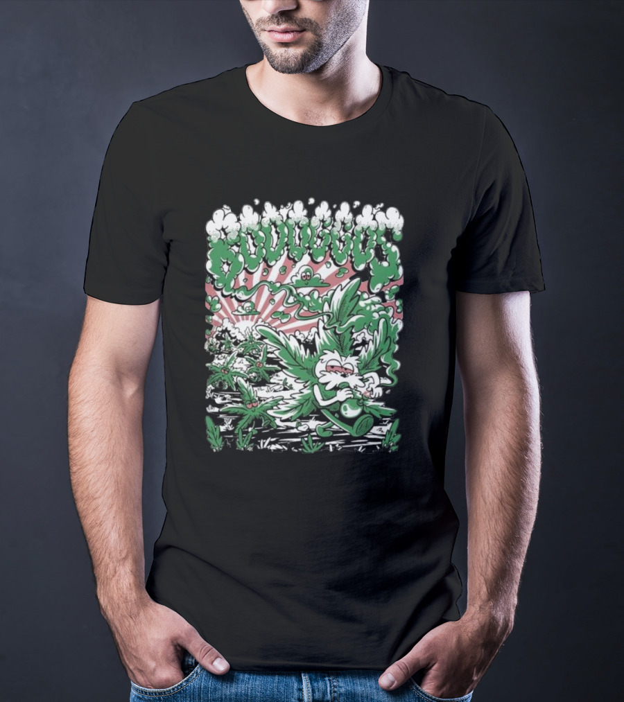 Bodoggos 4-20 Cartoon Dogs With Smoke And Green Leaves T-Shirt
