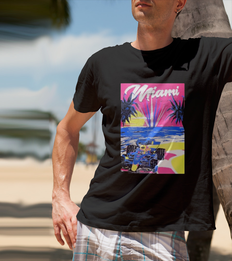 Max Verstappen Formula 1 Miami Sunset Palms Racing Scene T-Shirt