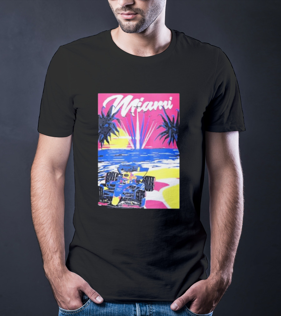 Max Verstappen Formula 1 Miami Sunset Palms Racing Scene T-Shirt