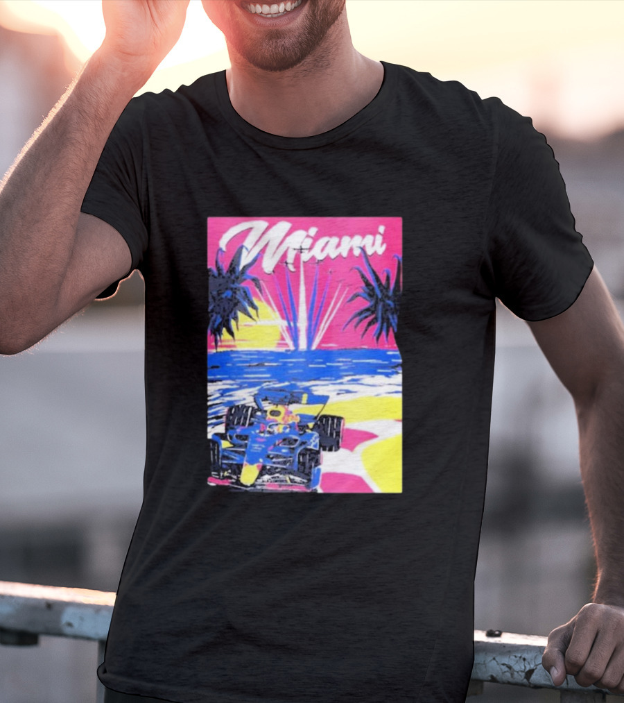 Max Verstappen Formula 1 Miami Sunset Palms Racing Scene T-Shirt