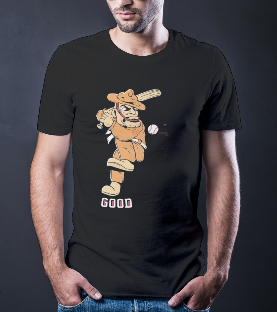 Good Tam Baseball Comic Character Swinging At Pitch T-Shirt
