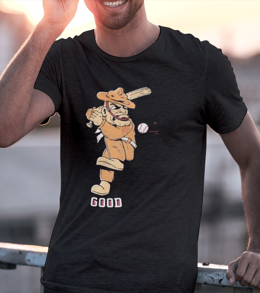 Good Tam Baseball Comic Character Swinging At Pitch T-Shirt