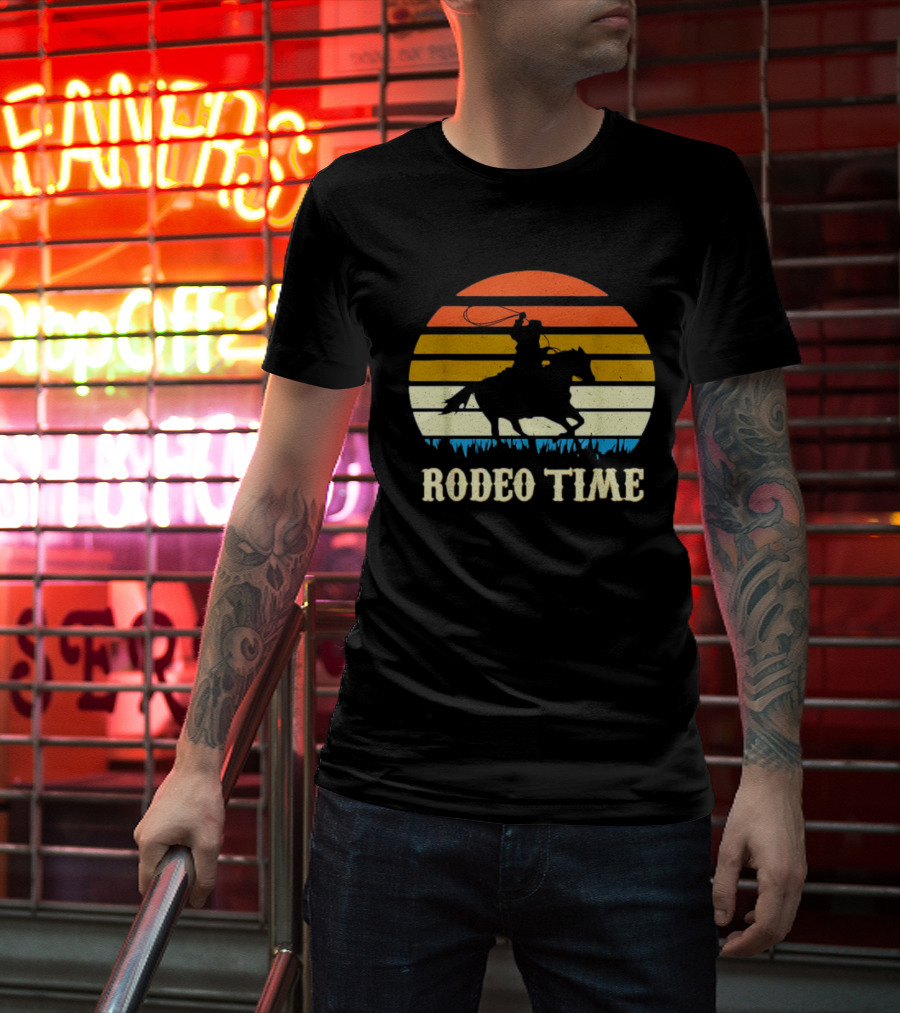 Rodeo Time Cowboy Sunset Horse Ranch Lasso T-Shirt