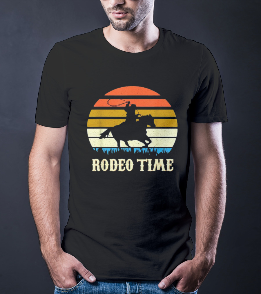 Rodeo Time Cowboy Sunset Horse Ranch Lasso T-Shirt